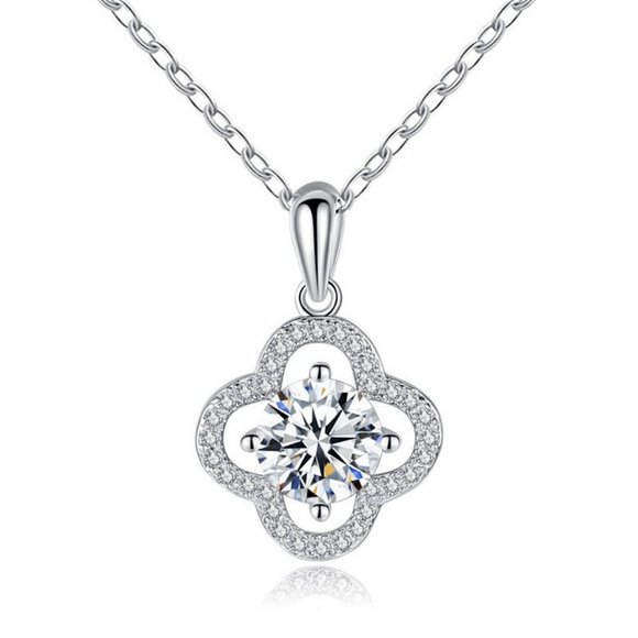 Certified 1ct. t.w. Moissanite Diamond Clover Flower Necklace NEW - Picture 4 of 7